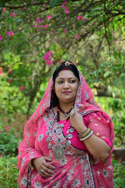Rajasthani Pink Lehenga Choli with Mirror Embroidery