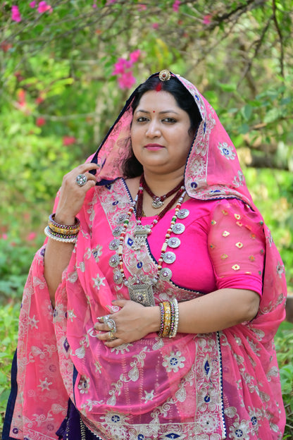 Rajasthani Pink Lehenga Choli with Mirror Embroidery