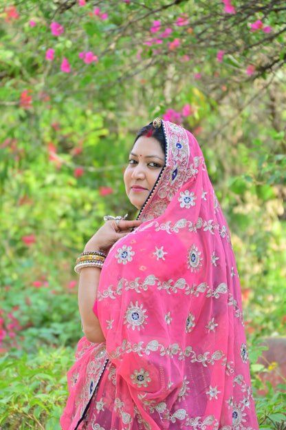 Rajasthani Pink Lehenga Choli with Mirror Embroidery